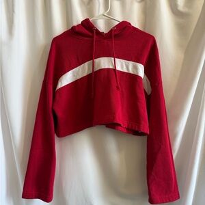 Red Cropped Hoodie with White Stripe
